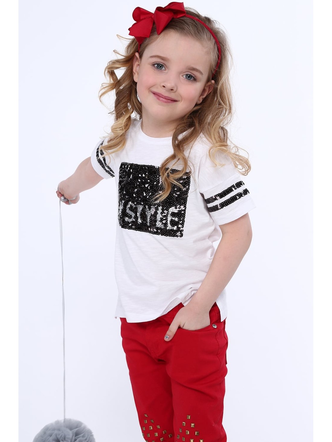 Tricou cu aplicatie de paiete, alb NDZ8613 - Magazin online - Boutique